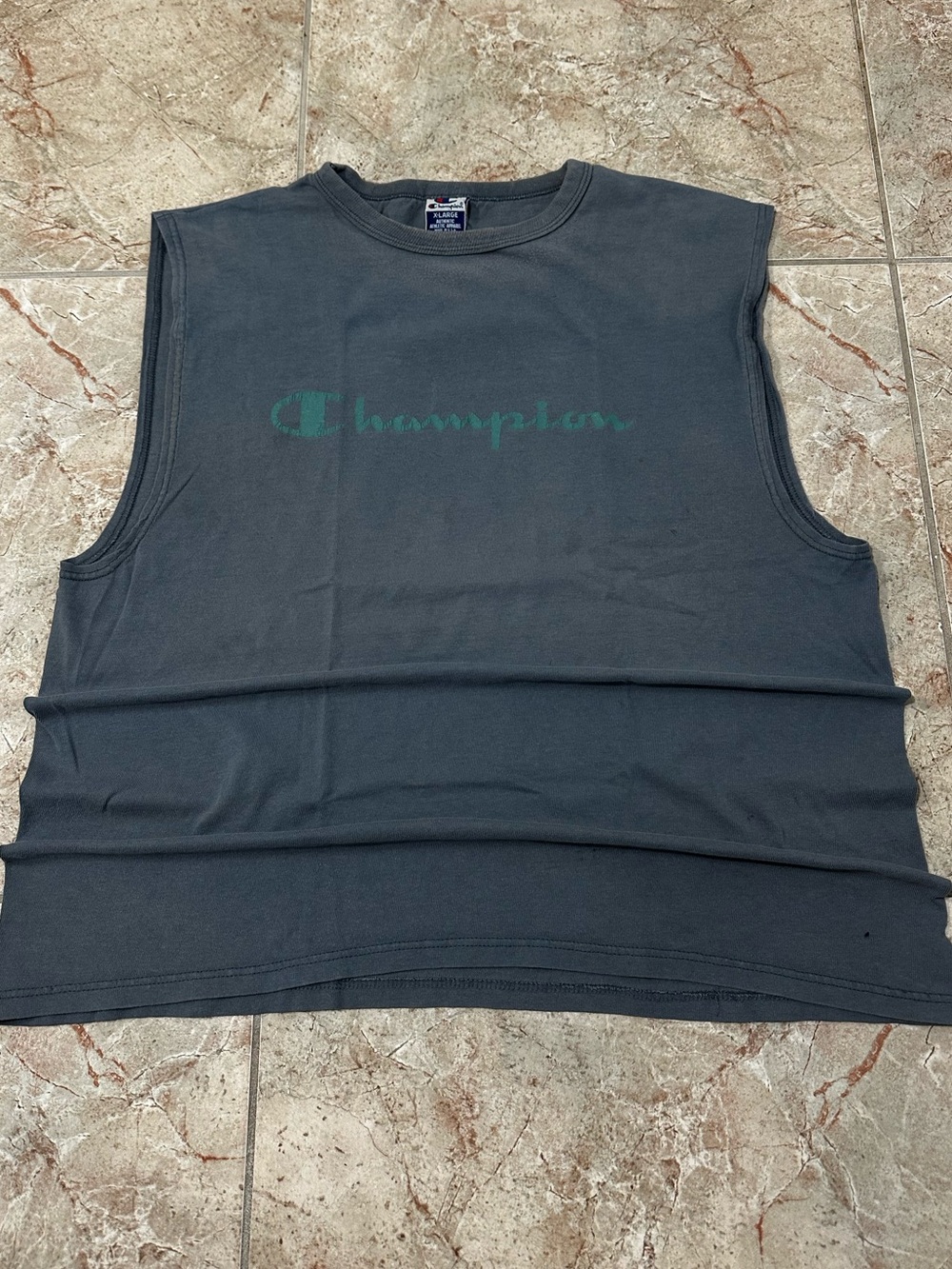 Vintage Champion Made in USA Gray & Blue Athletic Tank Top — XL